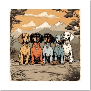 Doxie Dogs Dachshund Puppies Group Backpacker Doxie Daddy Posters and Art